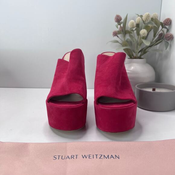 Stuwart Weitzman Skyhigh 145 Platform Slide Suede Azalea SD275 Women's US 9.5 B - Picture 2 of 11